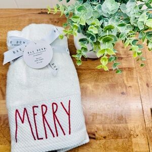 Rae Dunn White Towel with Red "MERRY" Embroidery